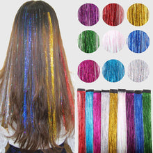 Load image into Gallery viewer, Eestelle 44Inches multi Color Tinsel Hair Extensions, 3300 Strands Fairy Hair Kit With Tool, Heat Resistant Glitter Sparkling Shiny Hair Extensions Accessories
