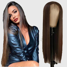 Load image into Gallery viewer, Estelle Chestnut Brown Long Straight Lace Front Wigs Hair, Glue less Natural Heat Resistant Synthetic Hair for Black Women 100% Stylish Wigs (#6 Brown)
