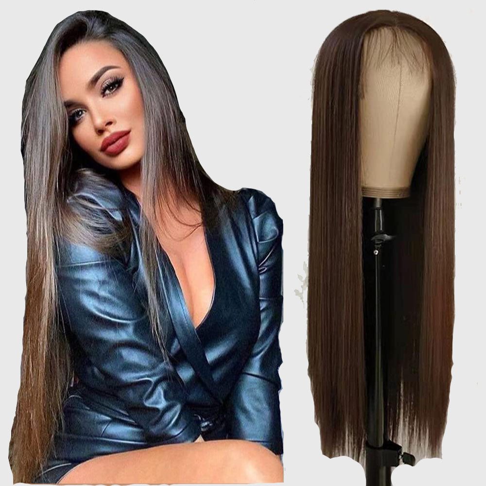 Estelle Chestnut Brown Long Straight Lace Front Wigs Hair, Glue less Natural Heat Resistant Synthetic Hair for Black Women 100% Stylish Wigs (#6 Brown)
