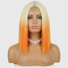 Load image into Gallery viewer, Estelle European and American wig orange gradient short straight hair bob in the middle split lace head suit pretend wig orange wigs
