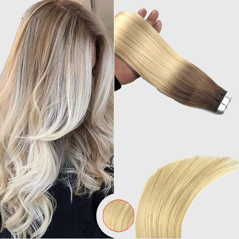 Nano Seamless Real Human Hair Tape In  Extension Piece Gradient Color T Color 6#T613  شريط شعر بشري حقيقي غير ملحوم نانو في قطعة تمديد متدرجة اللون T اللون 6 # T613