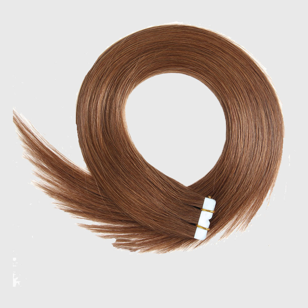 Seamless Human Hair Tape In Extension Light Brown #8   شريط شعر بشري غير ملحوم في التمديد بني فاتح # 8