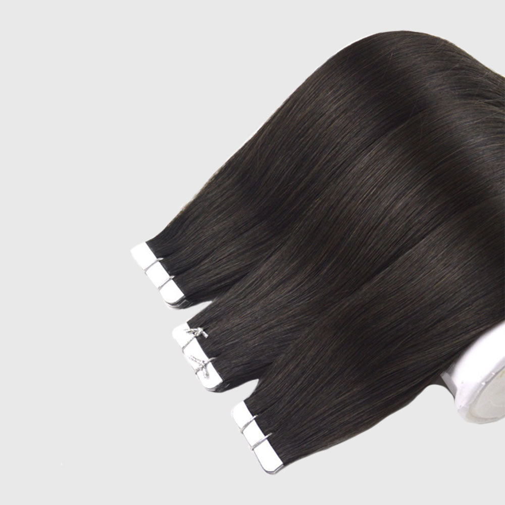 Seamless Tape In Human Hair Extension Dark Brown- Color 1B    شريط غير ملحوم في وصلات شعر بشري بني غامق اللون 1B