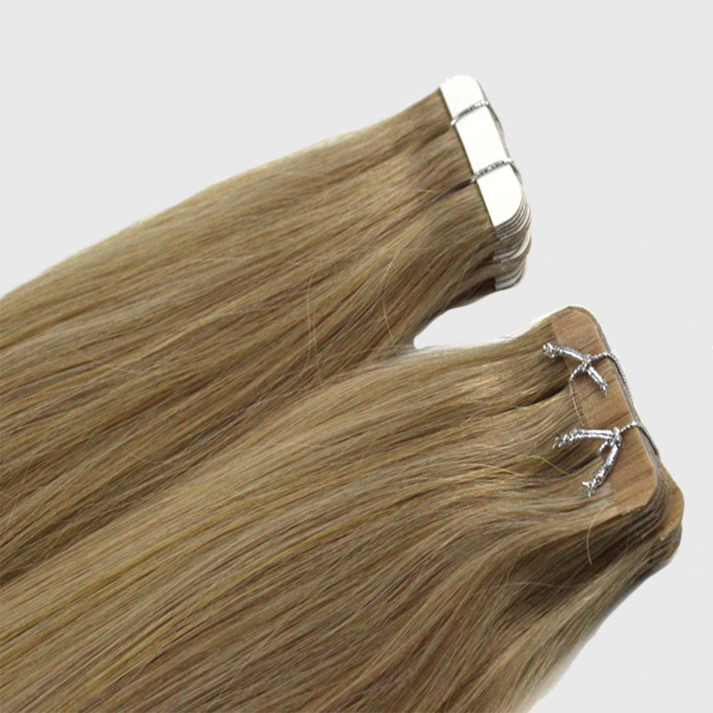 Seamless Tape In Human Hair Extension light Brown- Color 16-شريط غير ملحوم في وصلات شعر بشري بني فاتح - لون 16