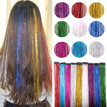 Load image into Gallery viewer, Eestelle 44Inches multi Color Tinsel Hair Extensions, 3300 Strands Fairy Hair Kit With Tool, Heat Resistant Glitter Sparkling Shiny Hair Extensions Accessories
