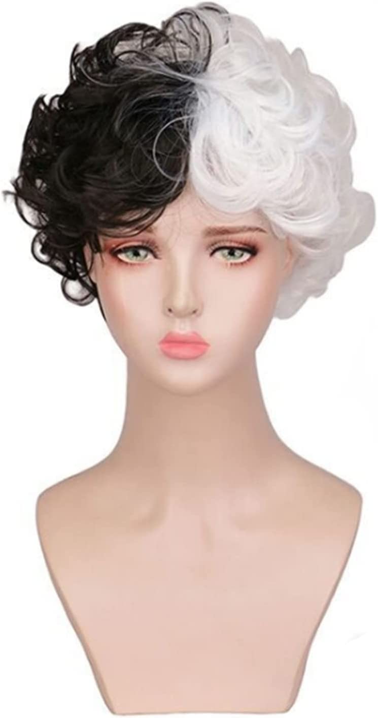 Estelle Black and White Wig Wavy Synthetic Wigs For Women Full Bang Heat Resistant Wig