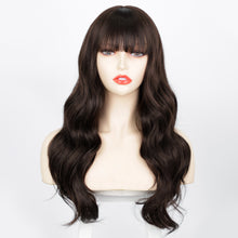 Load image into Gallery viewer, Estelle Long Bodywave Fiber Wig Headgear  With Bangs , Long Curly Hair Brown Wig
