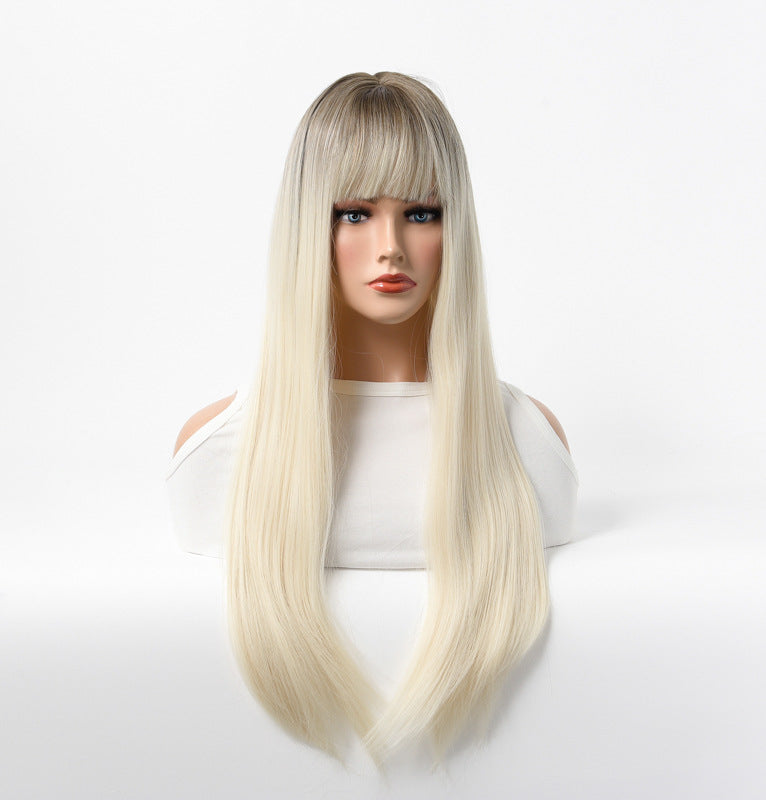 Estelle Long Straight Hair Female Milk Blonde Wigs Full Head Covers