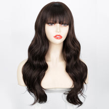 Load image into Gallery viewer, Estelle Long Bodywave Fiber Wig Headgear  With Bangs , Long Curly Hair Brown Wig

