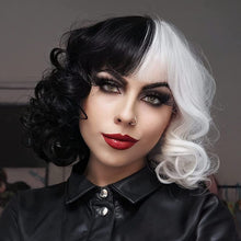 Load image into Gallery viewer, Estelle Black and White Wig Wavy Synthetic Wigs For Women Full Bang Heat Resistant Wig
