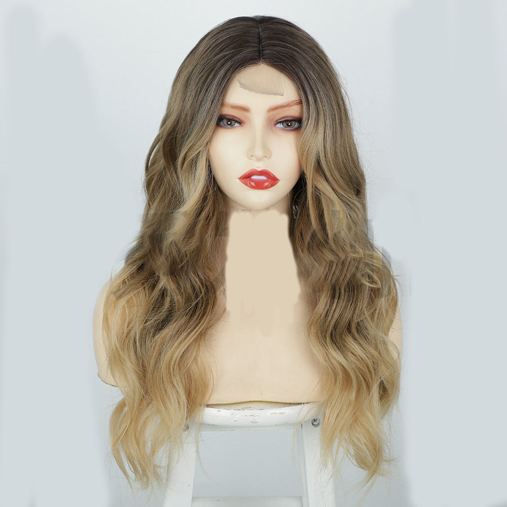 Estelle Wig European and American women's wig Front lace small lace wig Middle point big wave long curly hair chemical fiber headgear