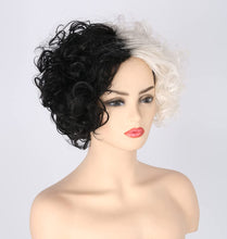 Load image into Gallery viewer, Estelle Curly Wig, Black White Bicolor, Short Wavy Curly Hair, Cos Witch Cruella de Vil Wig Suitable for Carnival Parties and Cosplay Party Costume Accessories
