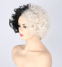 Load image into Gallery viewer, Estelle Curly Wig, Black White Bicolor, Short Wavy Curly Hair, Cos Witch Cruella de Vil Wig Suitable for Carnival Parties and Cosplay Party Costume Accessories
