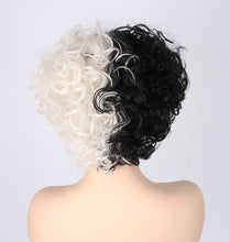 Load image into Gallery viewer, Estelle Curly Wig, Black White Bicolor, Short Wavy Curly Hair, Cos Witch Cruella de Vil Wig Suitable for Carnival Parties and Cosplay Party Costume Accessories
