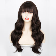 Load image into Gallery viewer, Estelle Long Bodywave Fiber Wig Headgear  With Bangs , Long Curly Hair Brown Wig
