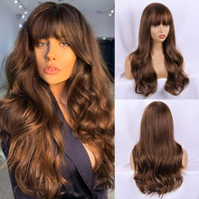 Load image into Gallery viewer, (De-c50)(Dark Brown) - Brown Wigs Long Wavy Wigs with Bangs for Women Natural Looking Full Wigs Heat Resistant Synthetic Wigs for Daily Party Cosplay Wear
