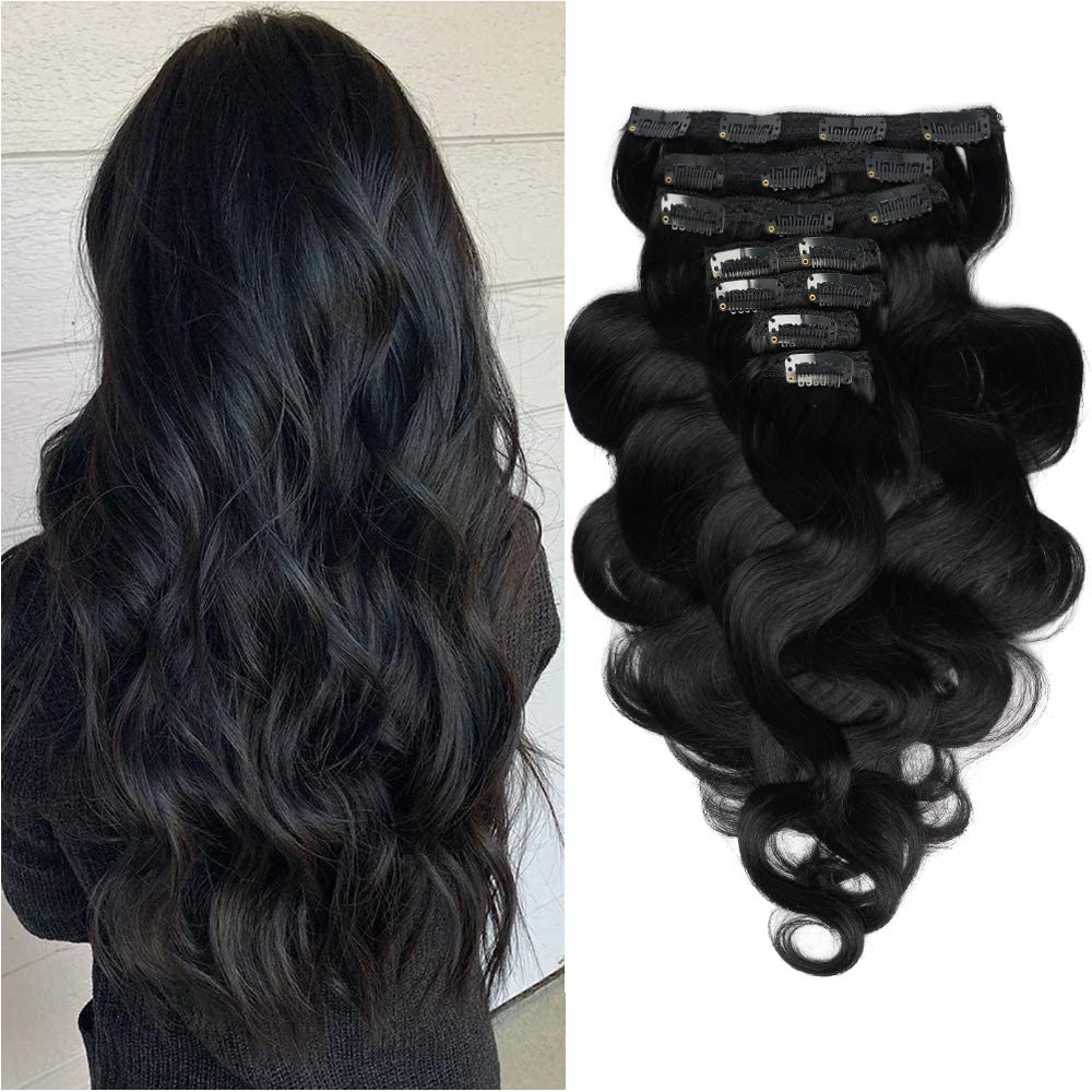 Clip in Remy Human Hair Extensions for Woman, Body Wave 100g ,7 Pieces ,16 Clips -وصلات شعر بشري ريمي للنساء ، موجة الجسم 100 جرام ، 7 قطع ، 16 مشابك
