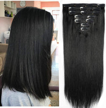 Load image into Gallery viewer, Clip On Nature Hair Extensions Straight  Black 75g 7 Pieces 16 Clips -وصلات شعر طبيعية بإطالة شعر أسود 75 جرام 7 قطع 16 مشابك
