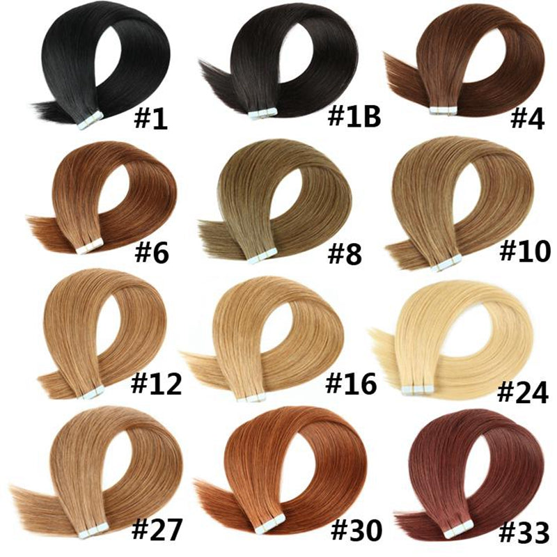 Bluelucky One Donor European Remy Human Hair Tape In Extensions Straight 2.5g/Piece