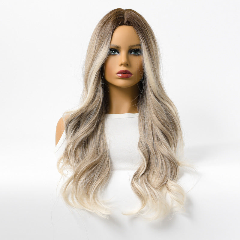Estelle Wig Female Long Curly Hair Big Wave Medium Long Full Headgear Highlight Grey