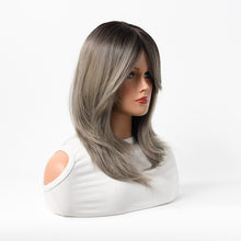 Load image into Gallery viewer, Estelle Full Wig for Heat Resistant Synthetic Wig Natural Long Straight Wig With Bangs Lady Fiber Wig Dark Grey
