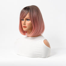 Load image into Gallery viewer, Estelle Cross Border Short Straight Hair BOBO Pink Highlights Female Chemical Fiber Rose Net Wig Gradient Pink
