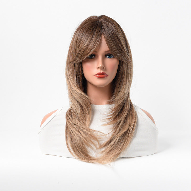 Estelle Full Wig for Heat Resistant Synthetic Wig Natural Long Straight Wig With Bangs Lady Fiber Wig Light Brown