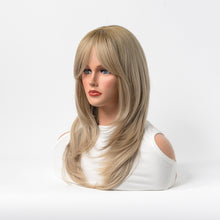 Load image into Gallery viewer, Estelle Full Wig for Heat Resistant Synthetic Wig Natural Long Straight Wig With Bangs Lady Fiber Wig Grey Blonde 02
