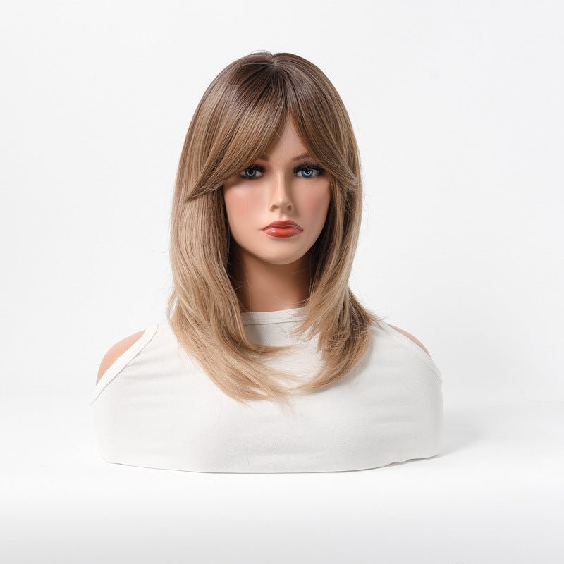 Estelle Full Wig for Heat Resistant Synthetic Wig Natural Long Straight Wig With Bangs Lady Fiber Wig Elegant Black Blonde