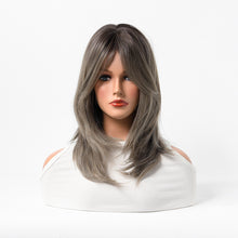 Load image into Gallery viewer, Estelle Full Wig for Heat Resistant Synthetic Wig Natural Long Straight Wig With Bangs Lady Fiber Wig Dark Grey
