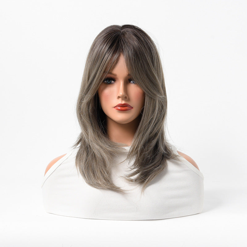 Estelle Full Wig for Heat Resistant Synthetic Wig Natural Long Straight Wig With Bangs Lady Fiber Wig Dark Grey