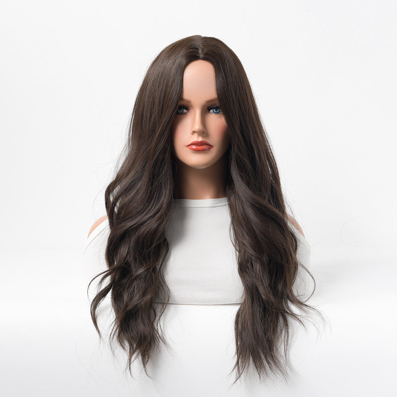 Estelle Wig Female Long Curly Hair Big Wave Medium Long Full Headgear Black Brown