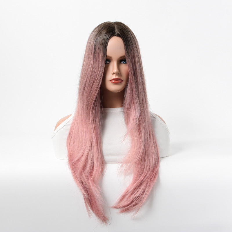 Estelle Long Straight Hair Female Milk Blonde Wigs Full Head Covers Dark Pink