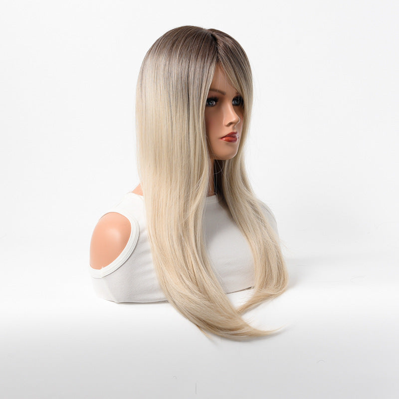 Estelle Long Straight Hair Female Milk Blonde Wigs Full Head Covers Gradient Blonde