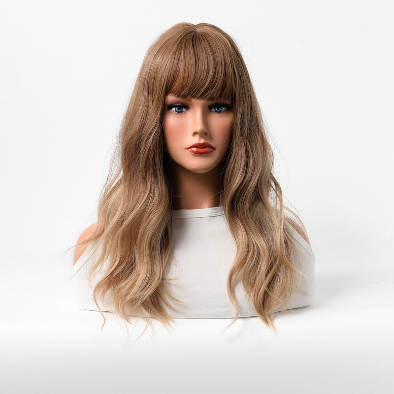 Estelle Wig Female Long Curly Hair Big Wave Medium Long Full Headgear Golden Light Brown