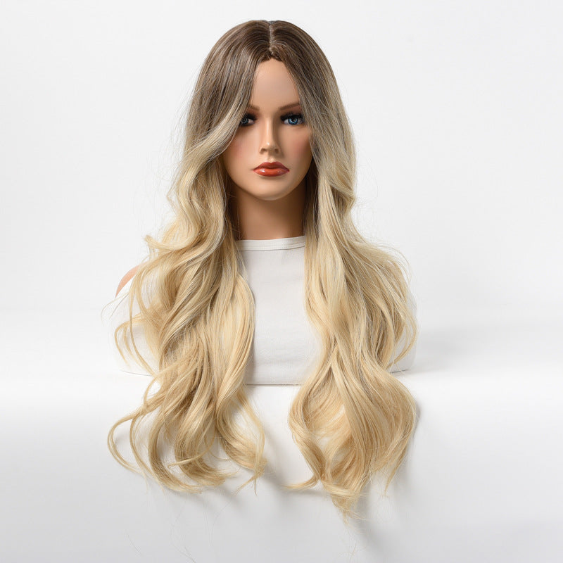 Estelle Wig Female Long Curly Hair Big Wave Medium Long Full Headgear Gold