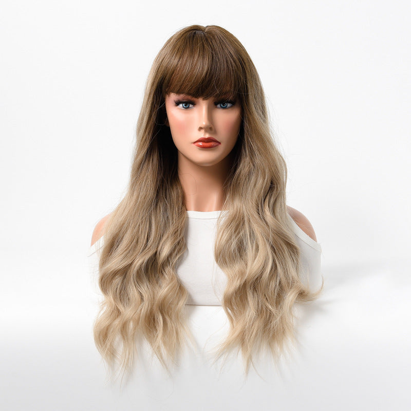Estelle Wig Female Long Curly Hair Big Wave Medium Long Full Headgear Ash Blonde