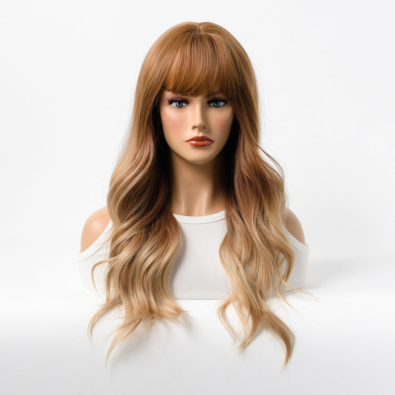 Estelle Wig Female Long Curly Hair Big Wave Medium Long Full Headgear Light Brown Blonde