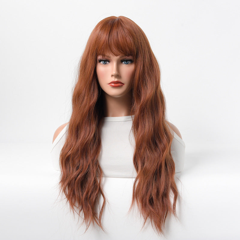 Estelle Wig Female Long Curly Hair Big Wave Medium Long Full Headgear Brown
