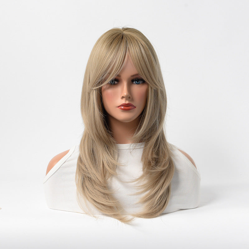 Estelle Full Wig for Heat Resistant Synthetic Wig Natural Long Straight Wig With Bangs Lady Fiber Wig Grey Blonde 02