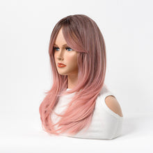 Load image into Gallery viewer, Estelle Full Wig for Heat Resistant Synthetic Wig Natural Long Straight Wig With Bangs Lady Fiber Wig Dark Pink
