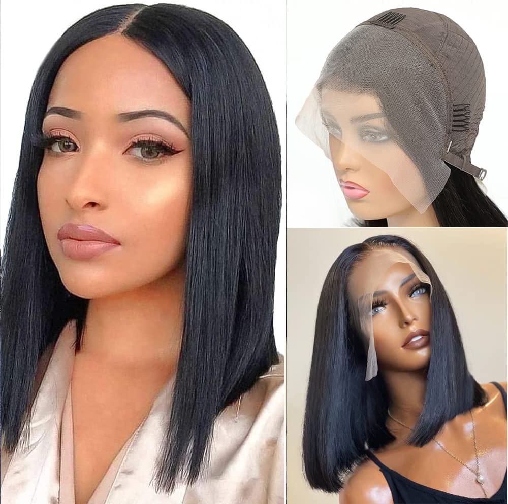 Eestelle Lace Front Bob Wigs Human Hair Brazilian Human Hair Short Bob Wigs for Woman Lace Closure Straight Hair Wigs Natural Color